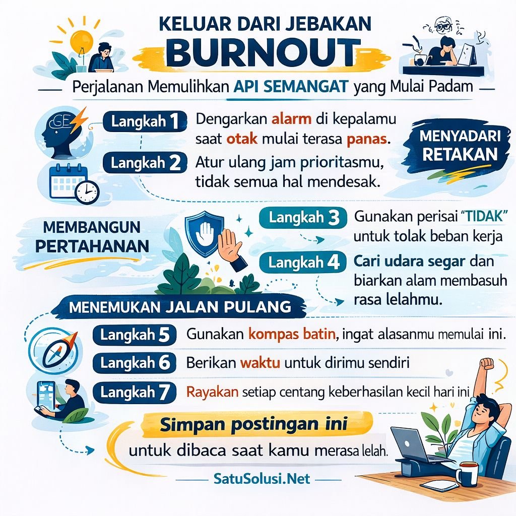 Infografis 7 langkah cara mengatasi burnout kerja