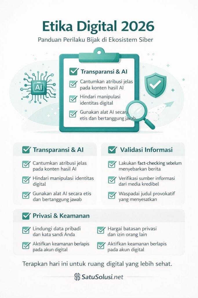 Infografis checklist harian untuk mempraktikkan etika digital 2026 yang baik agar reputasi tetap aman
