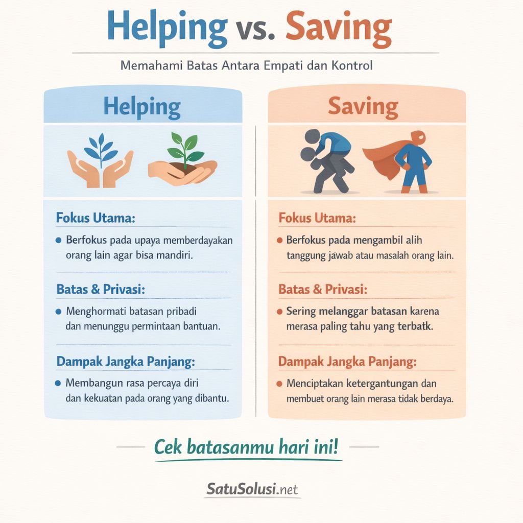 7 Risiko Hero Complex: Mengapa emosi Anda dihalangi oleh keinginan untuk membantu orang lain? 3 Tabel perbandingan perilaku menolong yang memberdayakan vs menolong yang menciptakan ketergantungan.