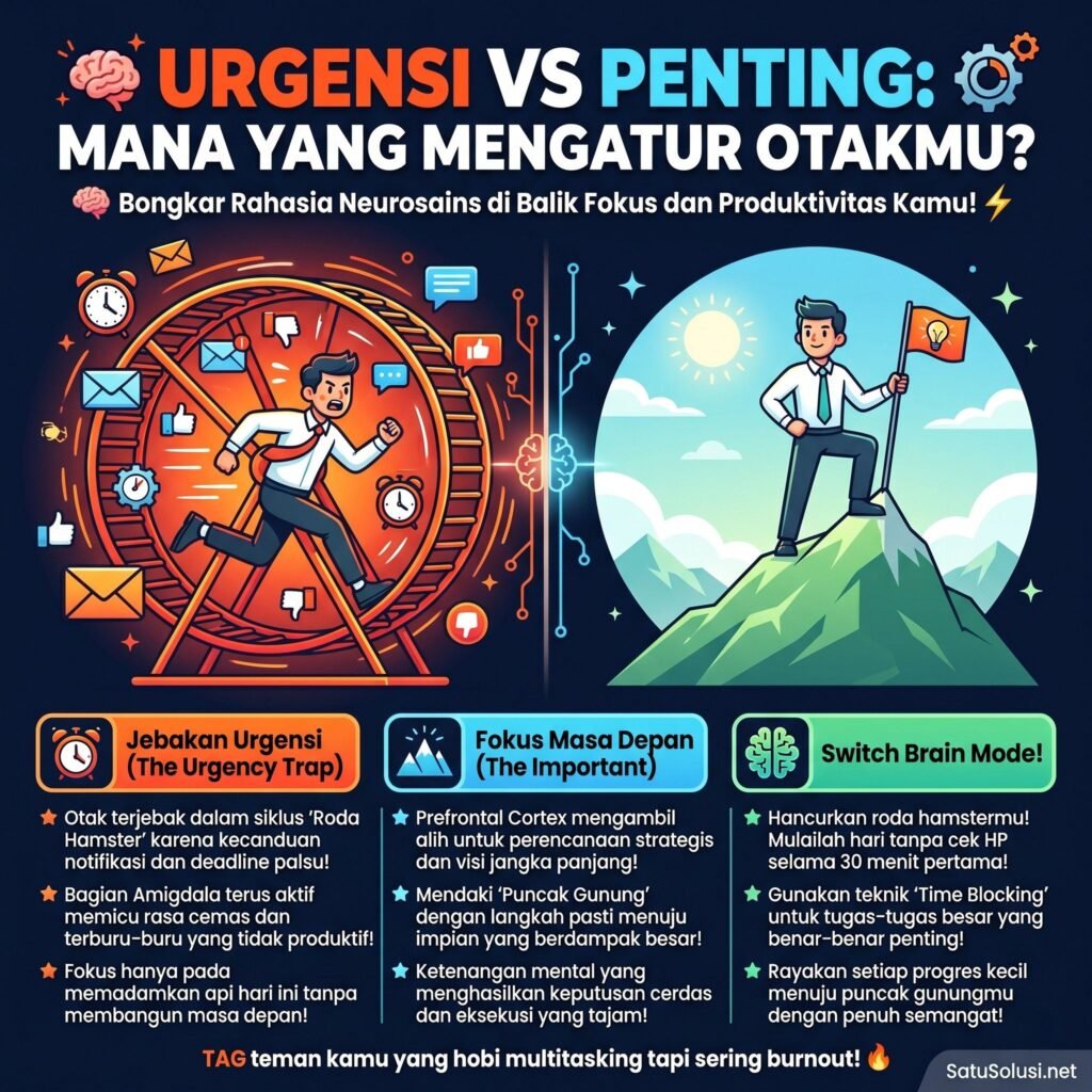 Mindset Abundance: Rahasia Mengapa Orang dengan Pola Pikir Positif Lebih Mudah Bahagia 1 Ilustrasi perbedaan aktivitas otak antara mindset scarcity yang mengaktifkan amigdala dan mindset abundance yang mengaktifkan korteks prefrontal.