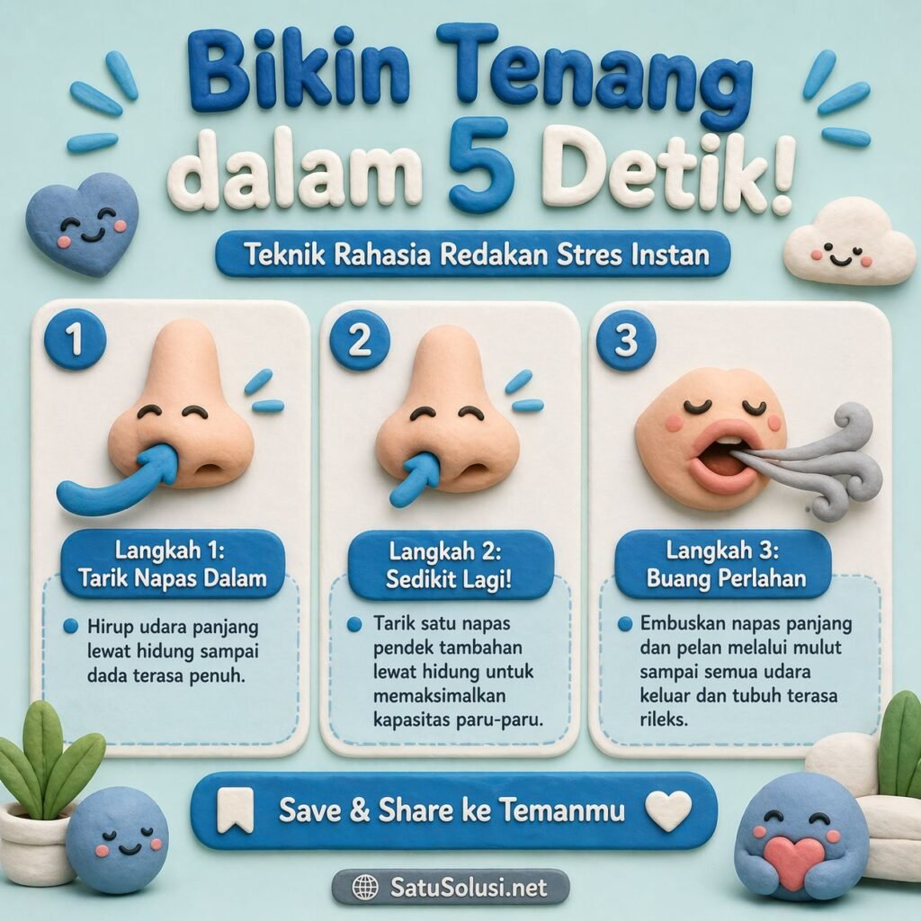 5 Rahasia Berani Tidak Sempurna: Stop Kritik Diri Sendiri! 2 Bagan infografis langkah demi langkah mempraktikkan teknik pernapasan pereda stres instan yang disebut Physiological Sigh dari Stanford Medicine untuk menumbuhkan berani tidak sempurna