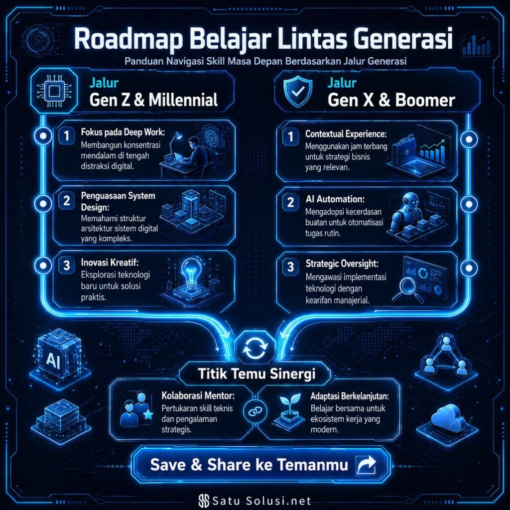 Peta jalan menguasai keterampilan digital 2026 untuk Gen Z dan Gen X.