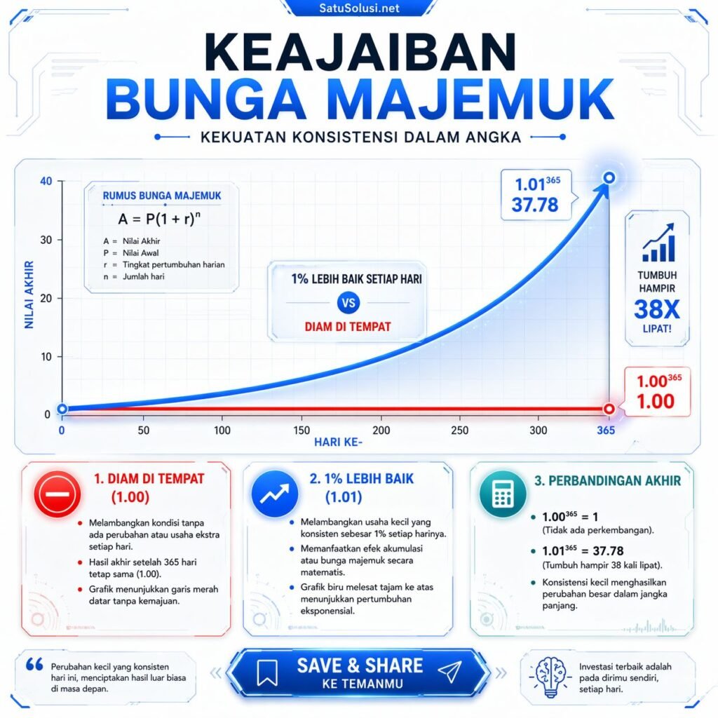 Amazing 5 Bukti Mengesankan Kekuatan Konsistensi: Kunci Hidup Luar Biasa 1 Grafik eksponensial yang membuktikan secara matematis bahwa berkembang 1% setiap hari selama setahun akan menghasilkan pertumbuhan hampir 38 kali lipat untuk kekuatan konsistensi