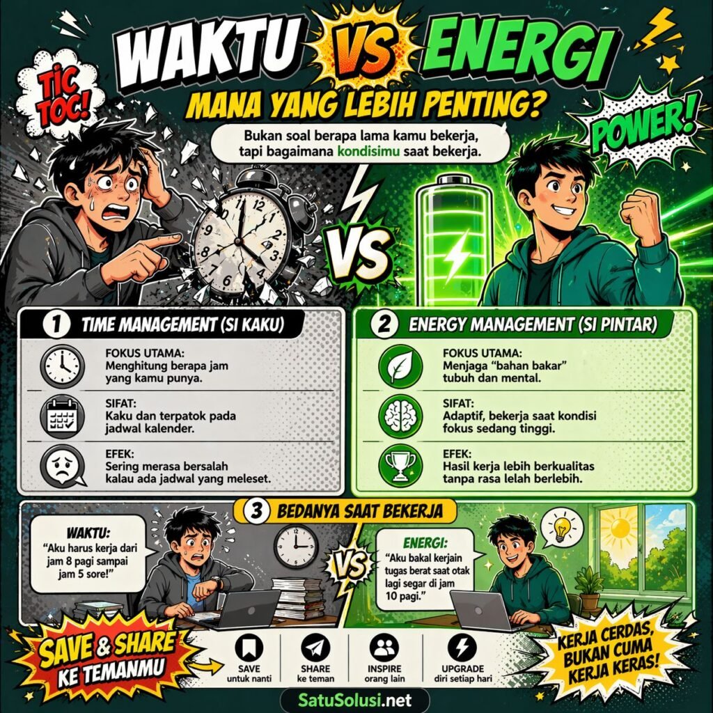 Matriks perbandingan antara manajemen waktu tradisional dan teknik energy mapping di tempat kerja untuk Strategi Self-Improvement 2026