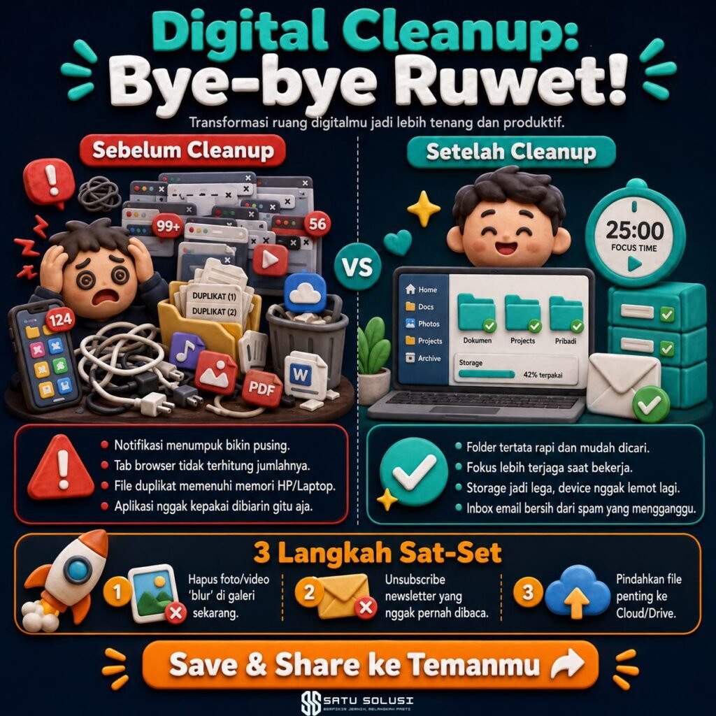 audit digital waste sebelum dan sesudah membersihkan digital clutter