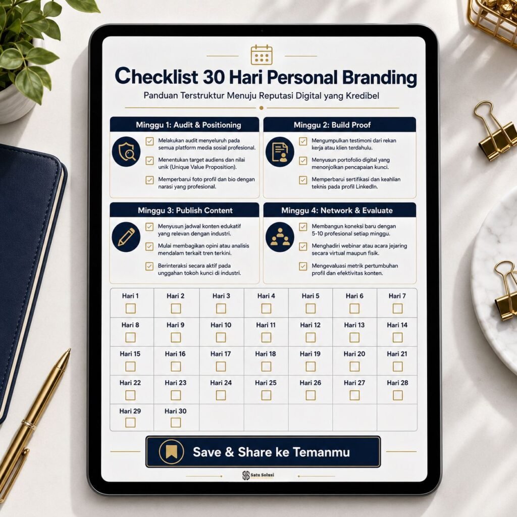 Personal Branding Profesional: Bangun Otoritas & Portofolio Digital 3 checklist 30 hari membangun personal branding profesional