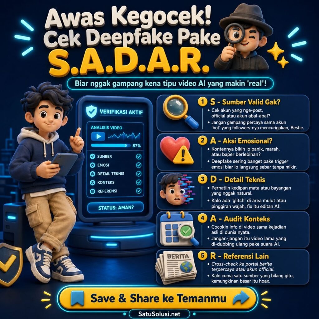 Etika Deepfake 2026: Cara Membedakan Informasi Asli dan Manipulasi Digital 2 Etika deepfake 2026 dengan framework S.A.D.A.R. untuk membedakan informasi asli dan manipulasi digital.
