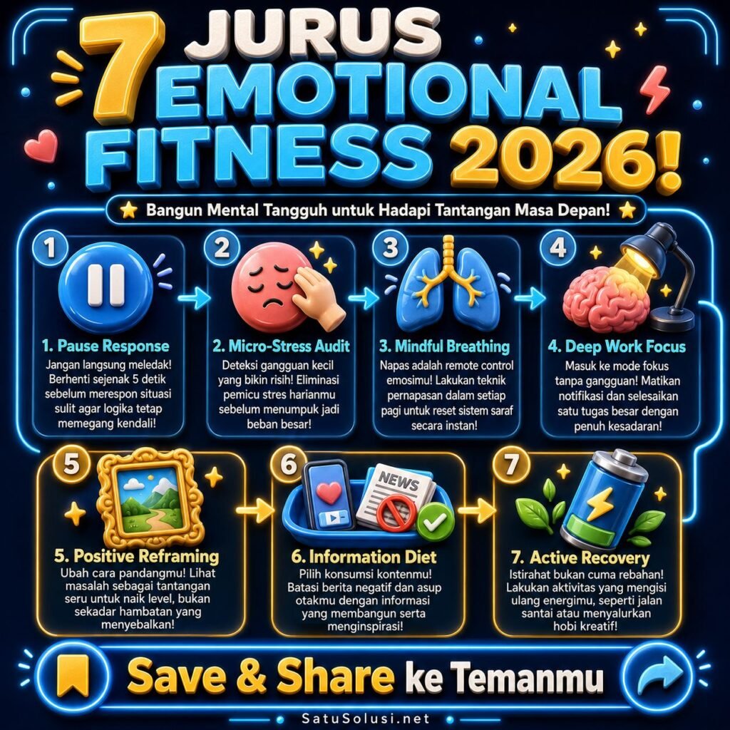 Infografis Emotional Fitness 2026 berisi 7 cara melatih ketahanan mental