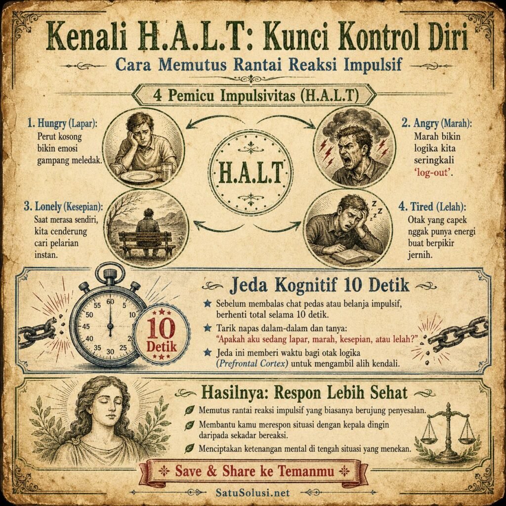 7 Tanda Luar Biasa Kedewasaan Emosional: Panduan Pertumbuhan Sejati di Era Modern 2 Panduan visual menggunakan metode HALT untuk mengelola kedewasaan emosional.