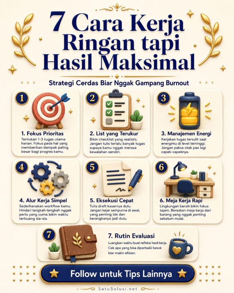infografis cara kerja ringan tapi hasil maksimal dengan 7 langkah praktis
