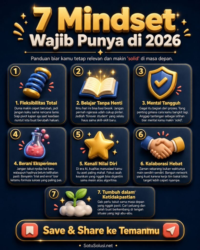 7 Mindset Adaptif 2026: Cara Tetap Relevan Saat Dunia Berubah Makin Cepat 2 Infografis 7 mindset adaptif 2026 untuk tetap relevan di era AI dan ketidakpastian