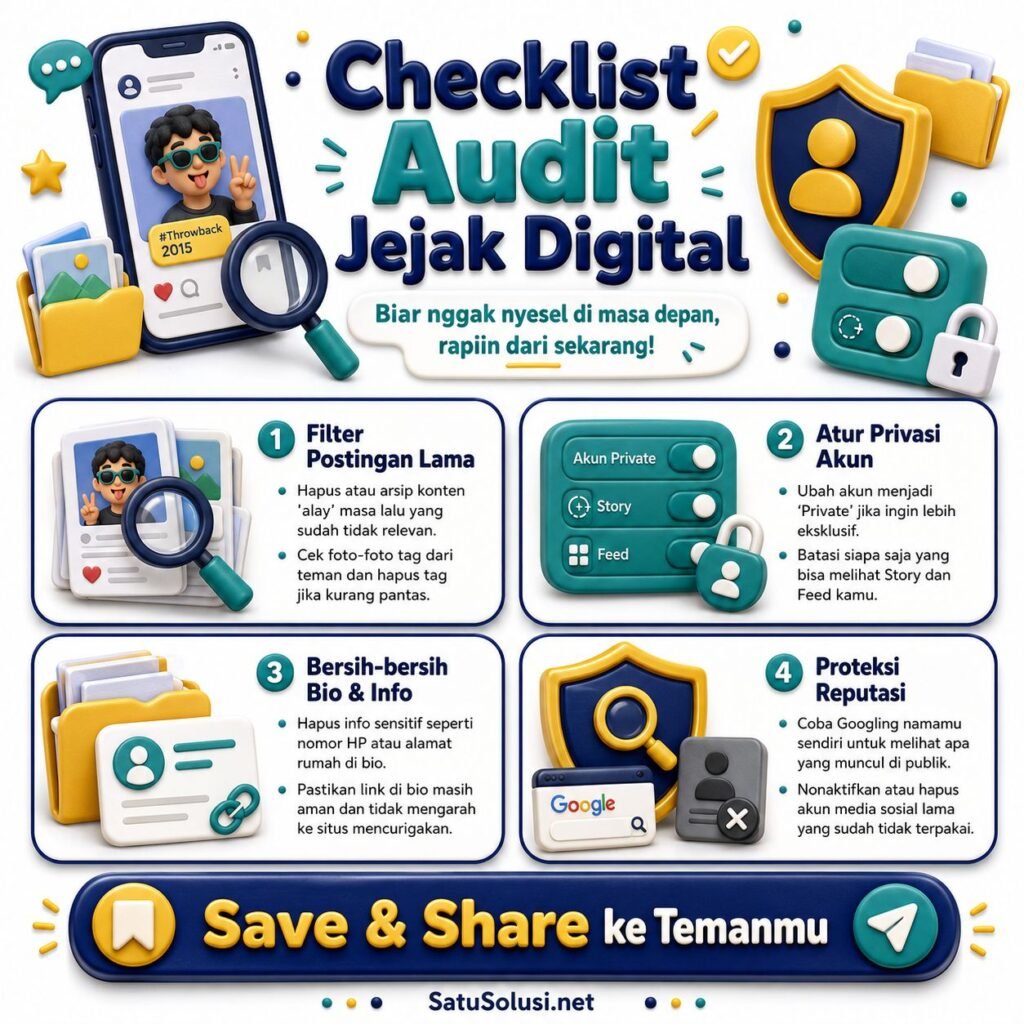 Checklist audit risiko oversharing online untuk membersihkan jejak digital lama