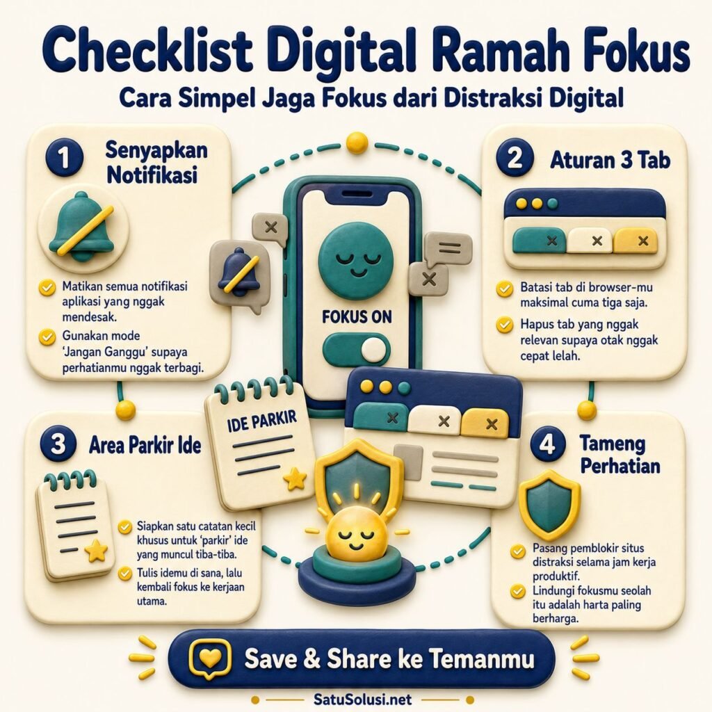Checklist lingkungan digital ramah teknik fokus mikro agar tidak mudah terdistraksi