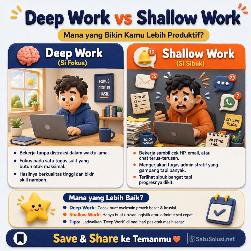 Sistem Kerja Berkelanjutan untuk Hidup Seimbang 2 Perbandingan deep work dan shallow work dalam sistem kerja berkelanjutan