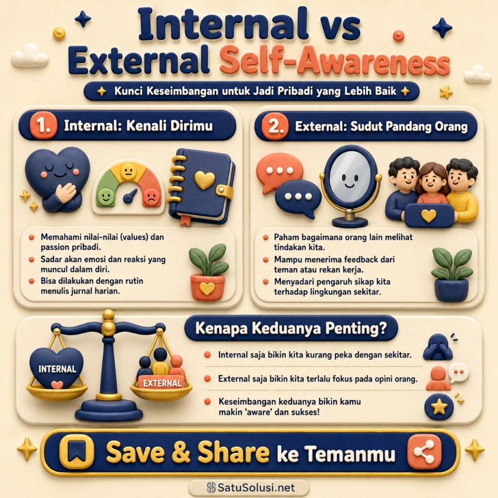 Fakta kesadaran diri tentang perbedaan internal self-awareness dan external self-awareness