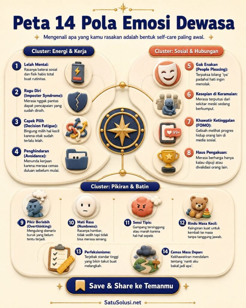 Infografis pola emosi dewasa berisi 14 pola tersembunyi