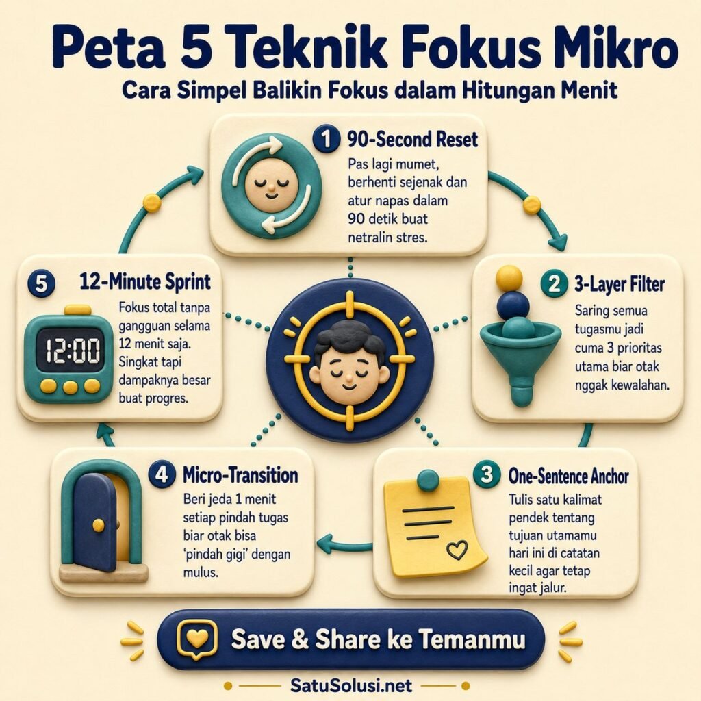 Peta 5 teknik fokus mikro untuk mengelola perhatian saat hari terlalu ramai