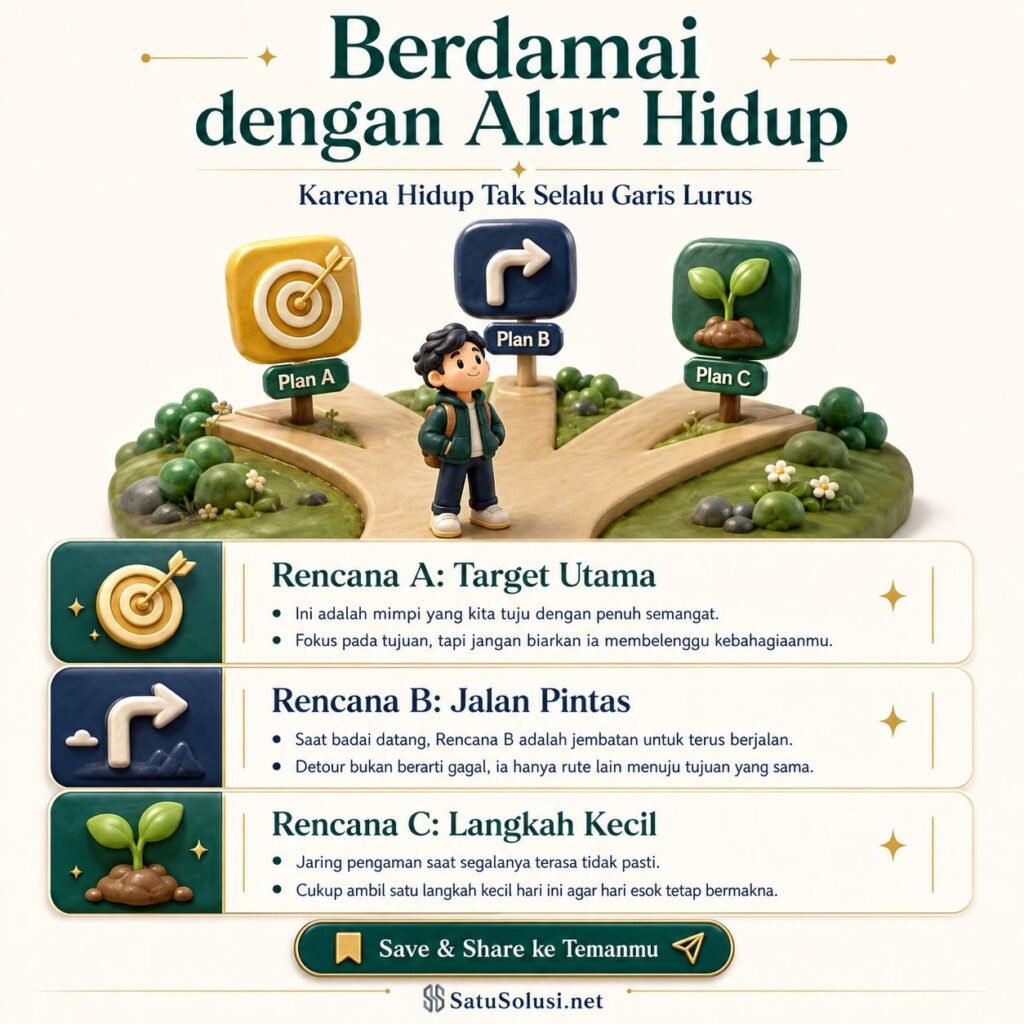 Infografis melatih mental lentur saat rencana gagal dengan rencana A B dan C.
