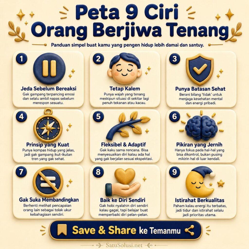 Infografis 9 ciri orang berjiwa tenang dengan mental baja