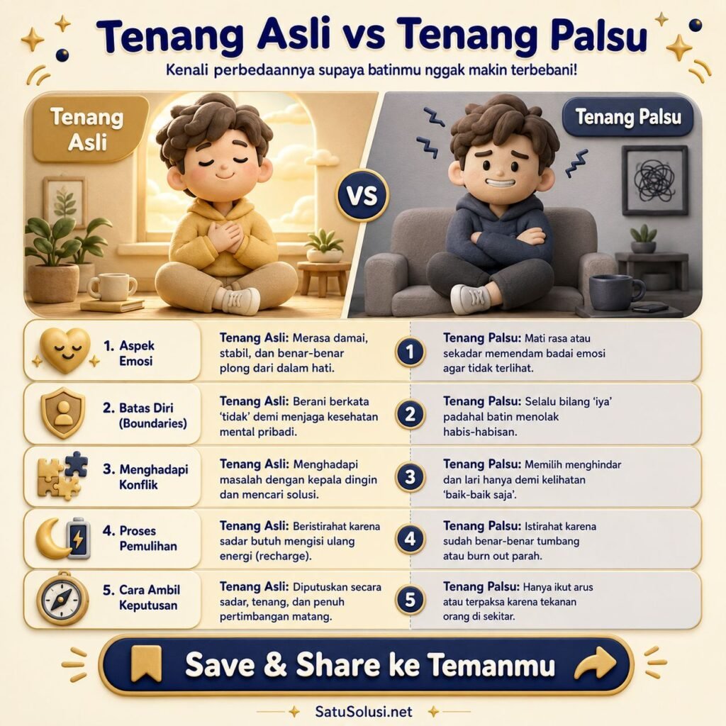 Tabel visual tenang asli dan tenang palsu dalam ciri orang berjiwa tenang