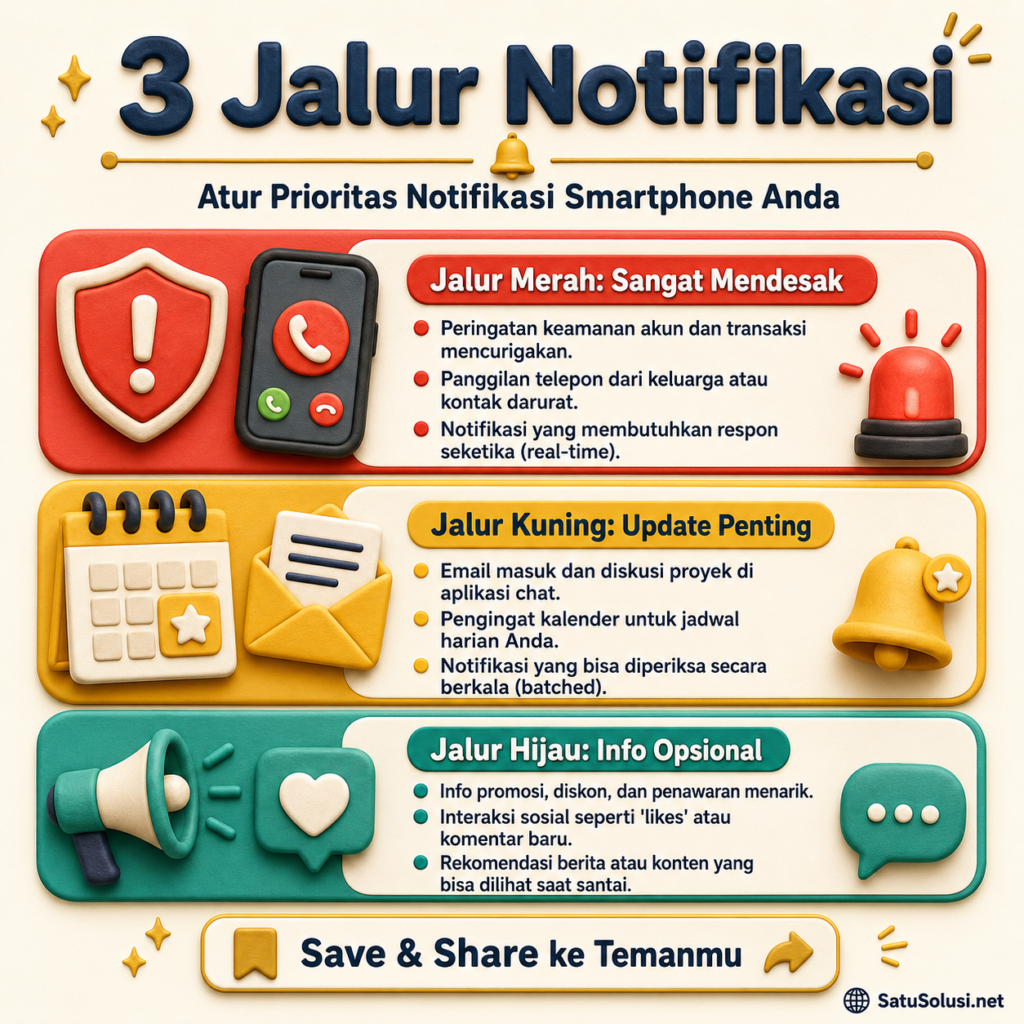 Cara detoks notifikasi dengan jalur merah kuning dan hijau