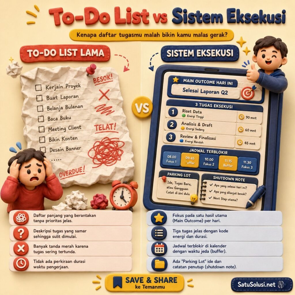 Perbandingan to-do list lama dan sistem yang menghindari kesalahan to-do list