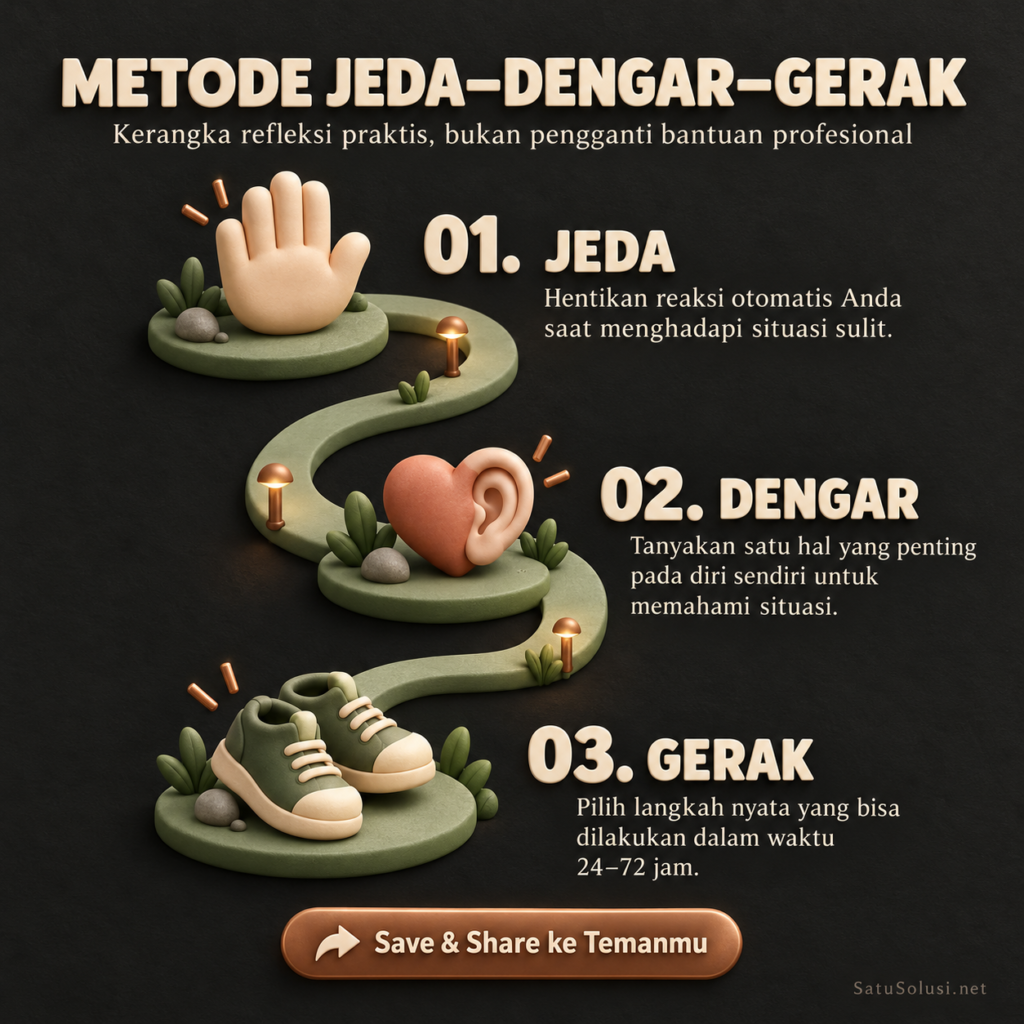 5 Momen Hening yang Sering Membuka Jalan Baru 3 metode momen hening Jeda Dengar Gerak untuk memilih satu langkah realistis