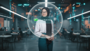 Seorang profesional social stamina untuk introvert yang tenang mengelola social stamina di era hyper-networking 2026 dengan bantuan asisten AI dan batasan energi yang jelas.