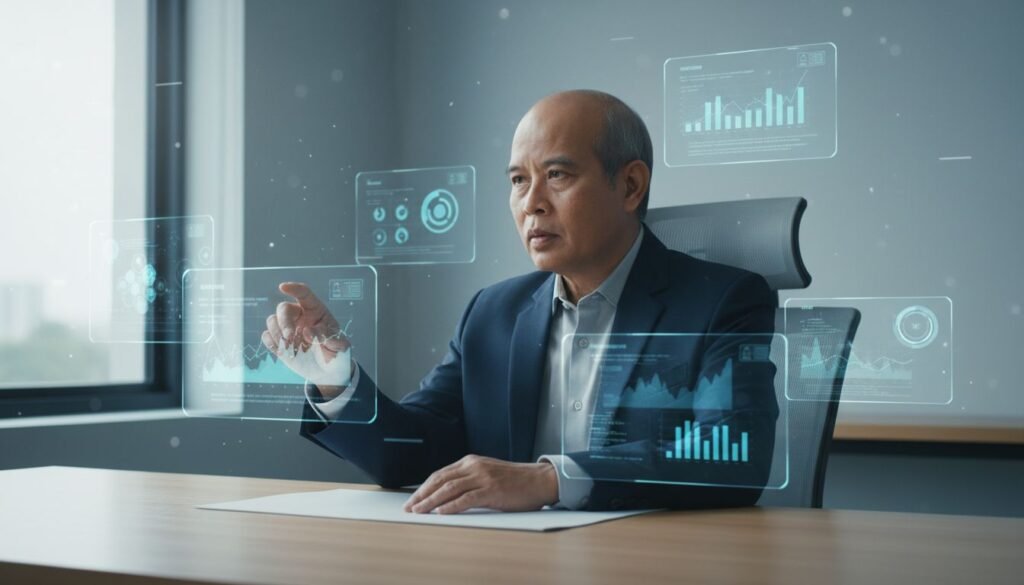 Ilustrasi manusia modern adaptif bekerja fokus di era digital