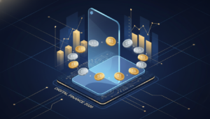 Ilustrasi futuristik tentang filosofi uang digital dan investasi cerdas di tahun 2026.