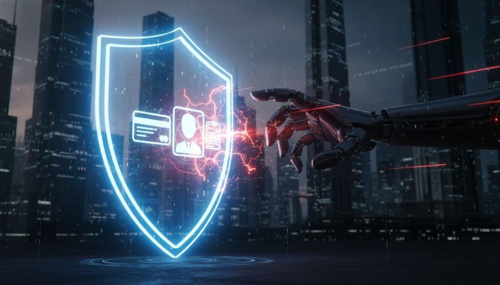 Ilustrasi perlindungan data pribadi dari serangan scammer AI dan Deepfake tahun 2026