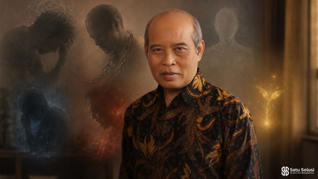 Ilustrasi pola emosi dewasa yang tersembunyi di balik wajah tenang