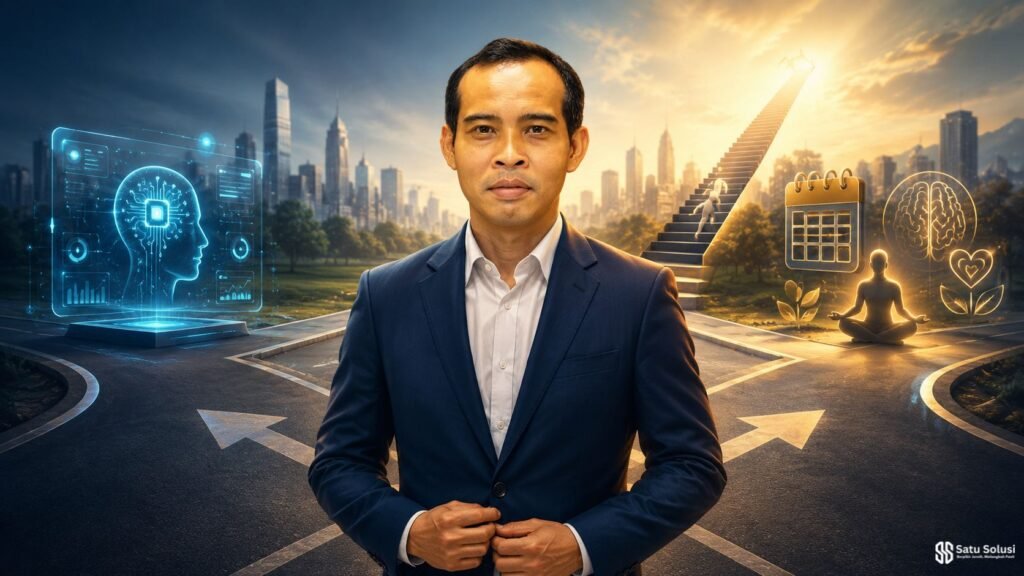 Ilustrasi mindset adaptif 2026 untuk menghadapi perubahan kerja, AI, dan ketidakpastian hidup